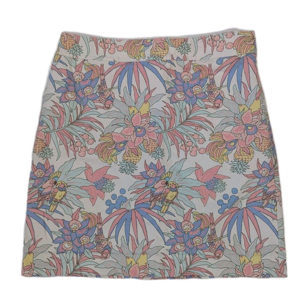Talbots A-Line Pencil Skirt Pastel Beach Tropical Print With Parrots Size 4
